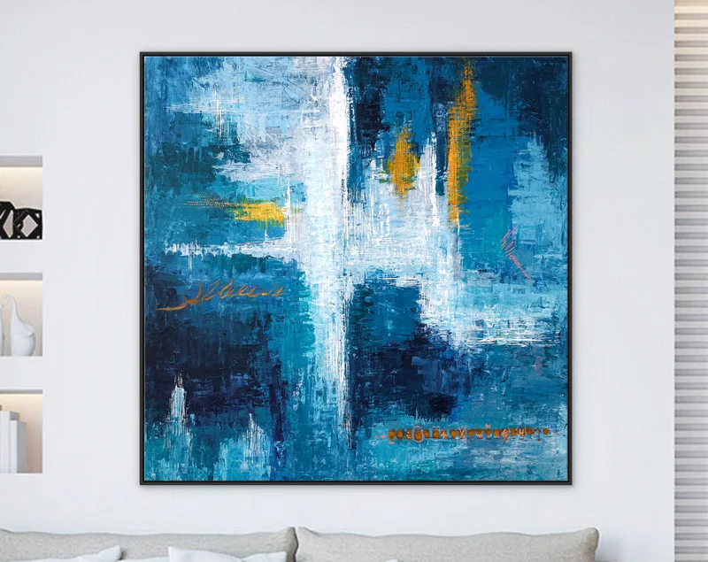 Original Abstract Acrylic Painting, Large Modern Canvas Art Brought to Life in Blue Expressionism | Measurement