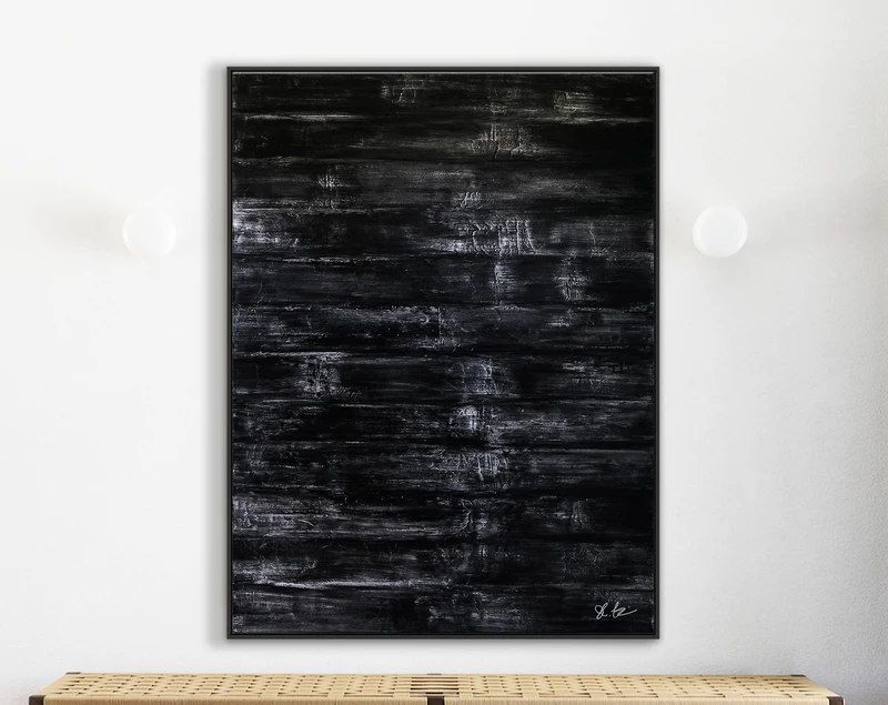 Modern Expressionism Large Abstract Original Painting, Black & White Acrylic Canvas Art in Monochromatic Minimalism | Black Abstract I