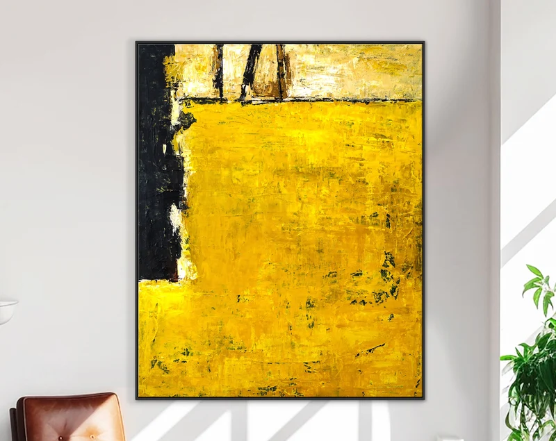 Vibrant Expressionist of Original Abstract Acrylic Painting, Yellow Modern Large Canvas Wall Art | Field of yellow