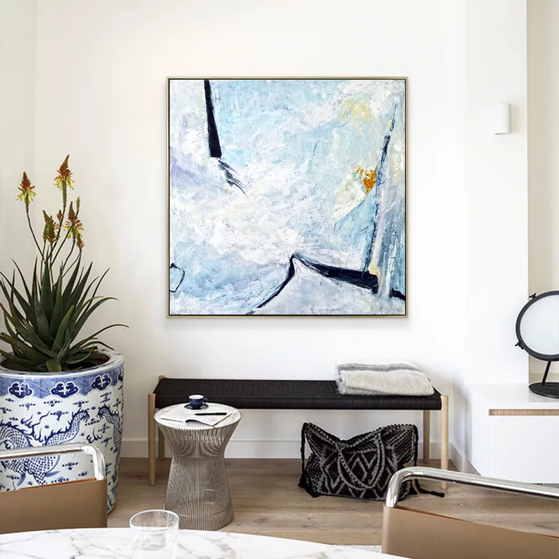 Minimalist Modern Original Abstract Large Painting in Acrylic, Dark Blue & Black Expressionist Canvas Wall Art | Unspoken