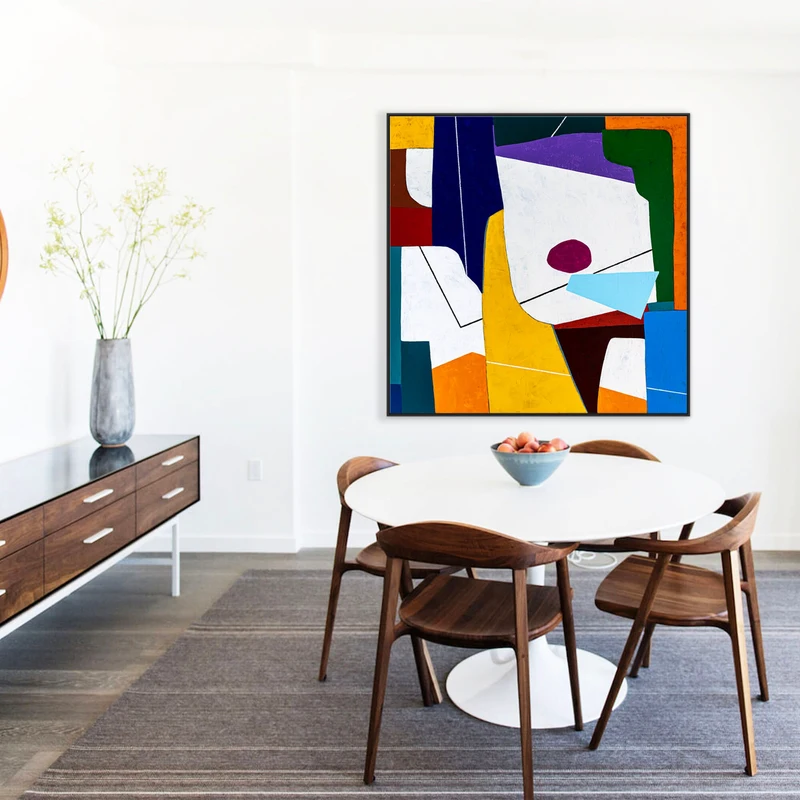 Geometric Original Abstract Colorful Painting, Contemporary Modern Canvas Wall Art for Living Room | The
