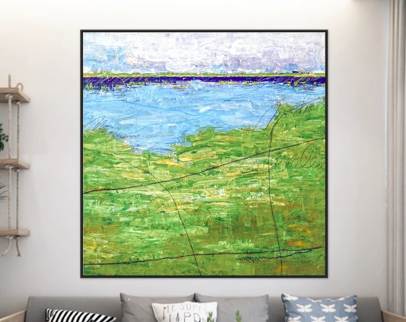Original Acrylic Modern Abstract Painting, Large Green Canvas Art of Echoes the Simplicity of Summer | Summer green