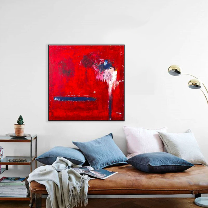 Fiery Red Modern Abstract Original Painting in Acrylic, Expressionist Large Canvas Wall Art | Of the passion