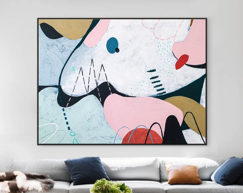 Playful Large Abstract Original Acrylic Painting, Canvas Wall Art Expression of Curved Lines Depicting Wind, Mountains & Rain | Natura