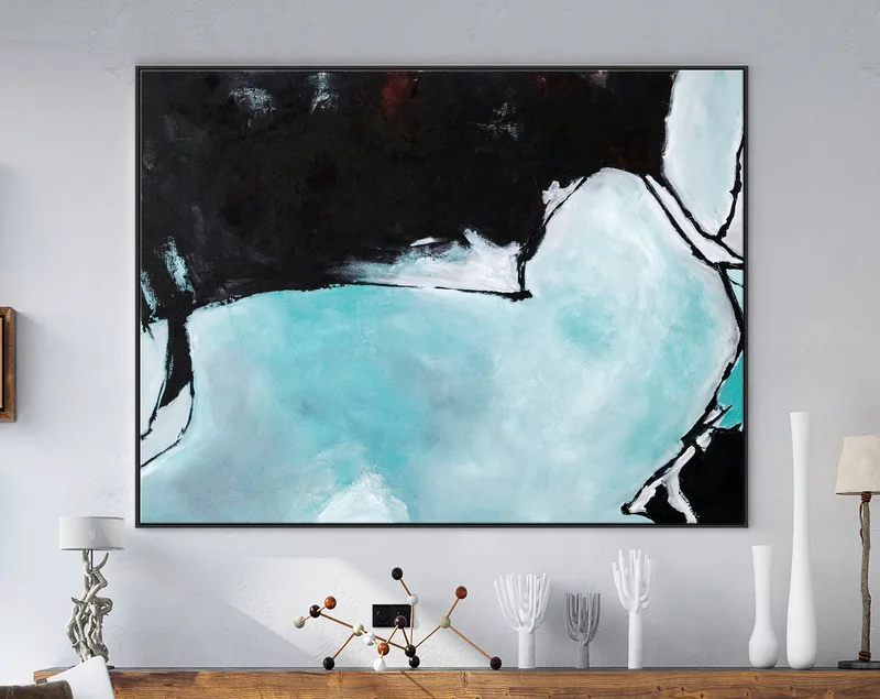 Turquoise & Black Original Abstract Acrylic Painting, Large Minimalist Modern Canvas Wall Art | Disambiguation