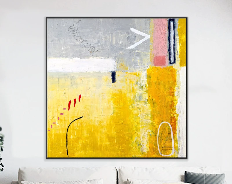 Daydream in Yellow Abstract Original Acrylic Painting, Large Modern Canvas Wall Art of Vibrant Surreal Journey | Tuesday dream