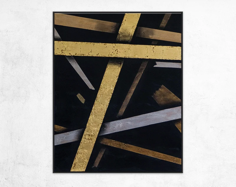 Exciting Fusion of Large Modern Abstract Original Painting, Canvas Wall Art of Expressionism in Acrylic and Gold Leaf | Outro II
