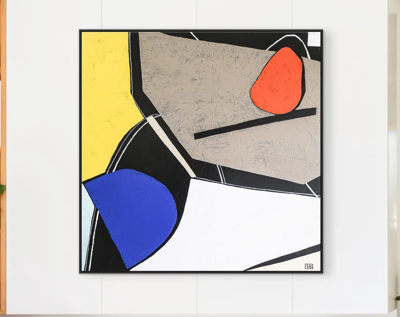 Harmonious Abstract Modern Painting in Mondrian Style, Colorful Original Contemporary Canvas Wall Art | Still-life M