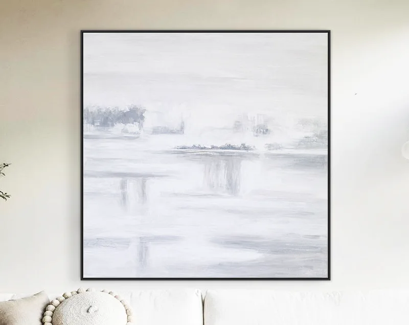 Minimalist White Abstract Painting Original, Black and White Modern Canvas Wall Art Inspired by Nature | White Abstract I