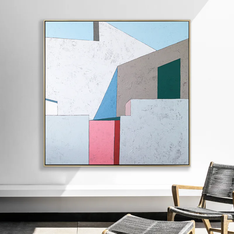 Minimalist and Modern Geometric Large Abstract Acrylic Painting, Original Canvas Wall Art in Contemporary Style | Afternoon 3 p.m.