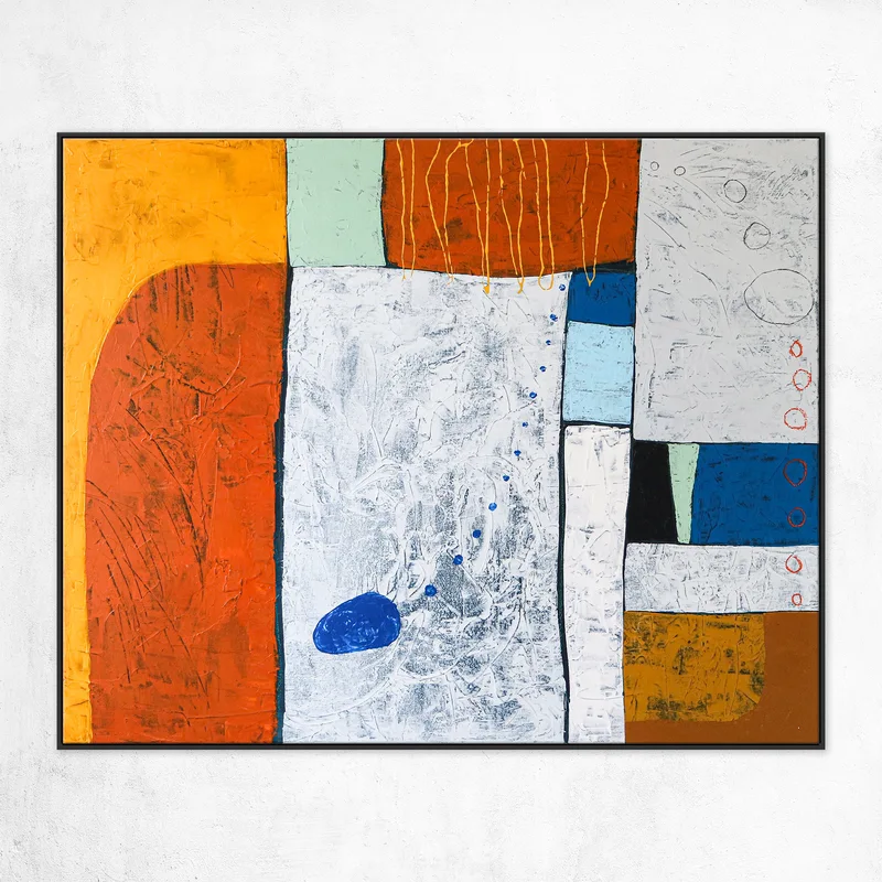 Bright and Cheerful Modern Abstract Original Acrylic Painting, Large Canvas Wall Art Reflecting Mid-Century Sensibility | My blue