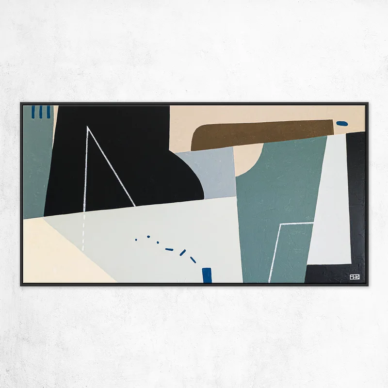 Surreal Geometric Abstract Minimalist Acrylic Painting Original, Wide Contemporary Modern Canvas Wall Art | Kafkaesque II