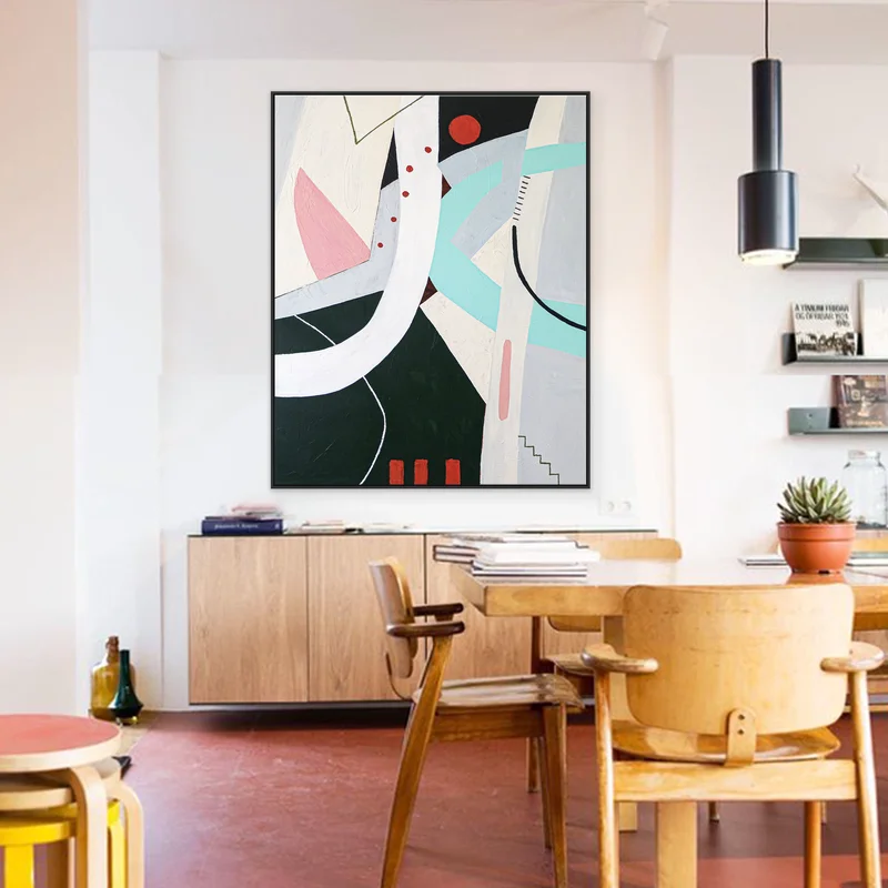 Whimsical Large Abstract Canvas Wall Art, Playful Contemporary Abstract Original Acrylic Painting | A red circle's playhouse