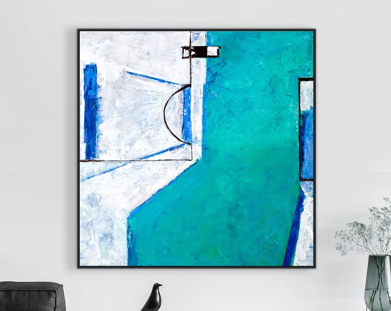 Geometric Original Abstract Acrylic Painting, Large of Contemporary Modern Canvas Wall Art in Turquoise | Out there