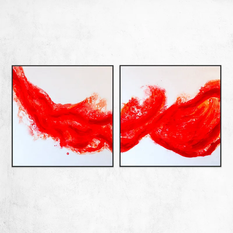 Painting on Canvas Wall Art, Abstract Large Original Modern Colorful Acrylic & Oil Painting, Minimalist Wall Art - Splashing flow (2 Set)