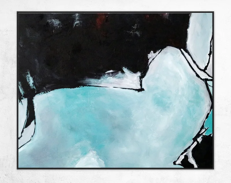 Turquoise & Black Original Abstract Acrylic Painting, Large Minimalist Modern Canvas Wall Art | Disambiguation