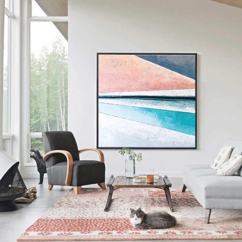 Modern Minimalist Abstract Original Acrylic Painting, Colorful Canvas Wall Art of Illuminated Landscape | Over the hill