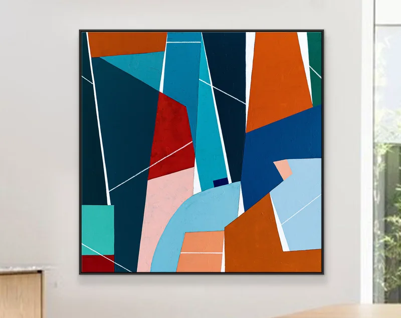 Geometric Original Abstract Colorful Painting, Acrylic Modern Contemporary Canvas Wall Art | OU