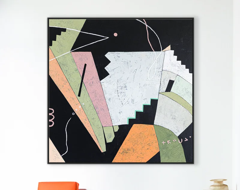 Geometric Large Abstract Original Painting in Acrylic, Colorful Contemporary Modern Canvas Wall Art | Opto