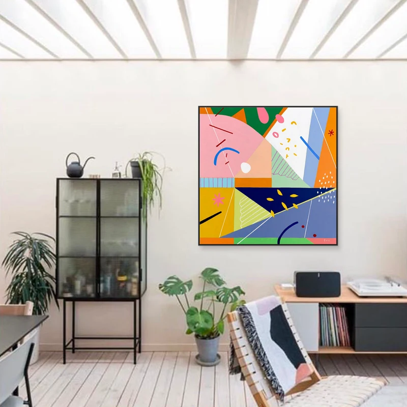 Painting on Canvas Wall Art, Abstract Large Original Modern Colorful Acrylic & Oil Painting, Minimalist Wall Art - Risus