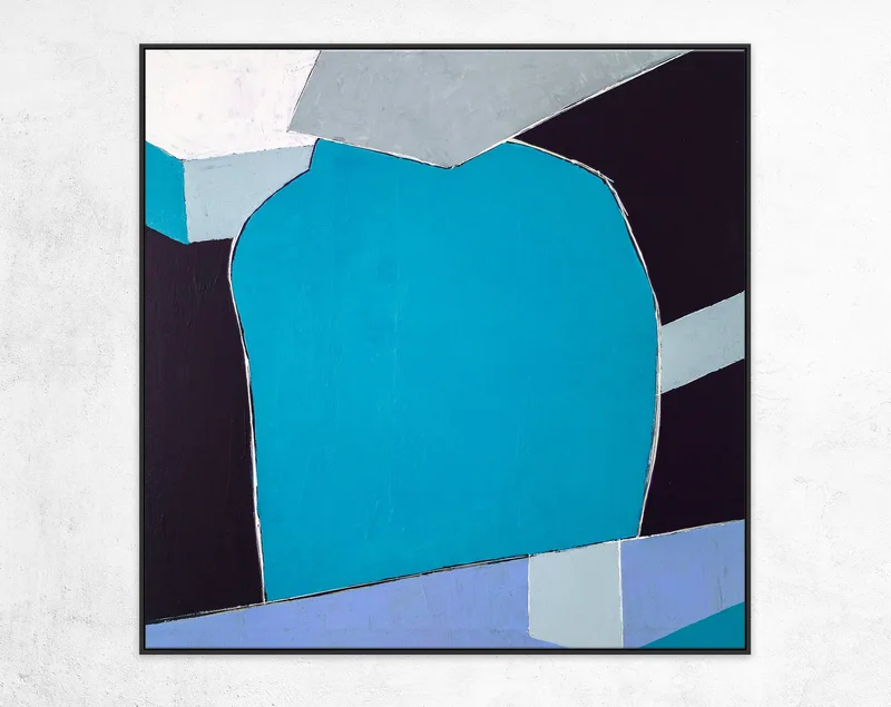Blue Original Geometric Abstract Painting in Acrylic, Modern Canvas Wall Art of Dynamic Interplay | Geometry I