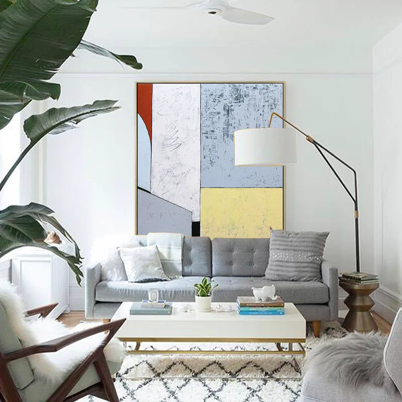 Minimalist Original Modern Abstract Acrylic Painting, Large Geometric Canvas Wall Art Accentuating Space | Creation of leisure