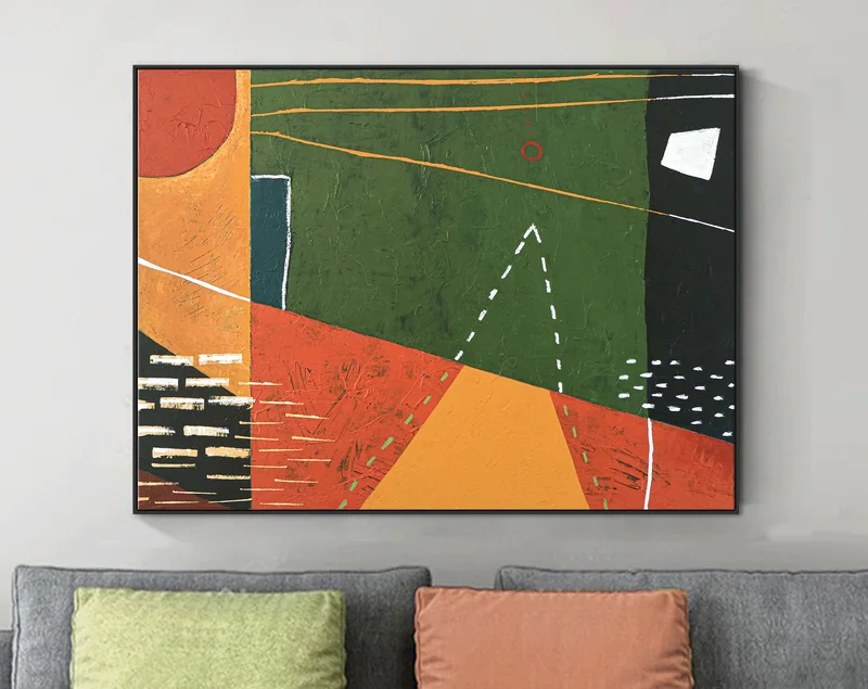 Geometric Abstract Original Acrylic Painting of Emotional Anticipation, Godot in Modern Large Canvas Wall Art | A Godot