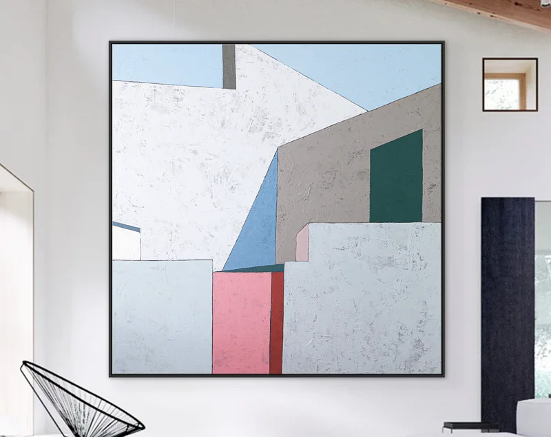 Minimalist and Modern Geometric Large Abstract Acrylic Painting, Original Canvas Wall Art in Contemporary Style | Afternoon 3 p.m.