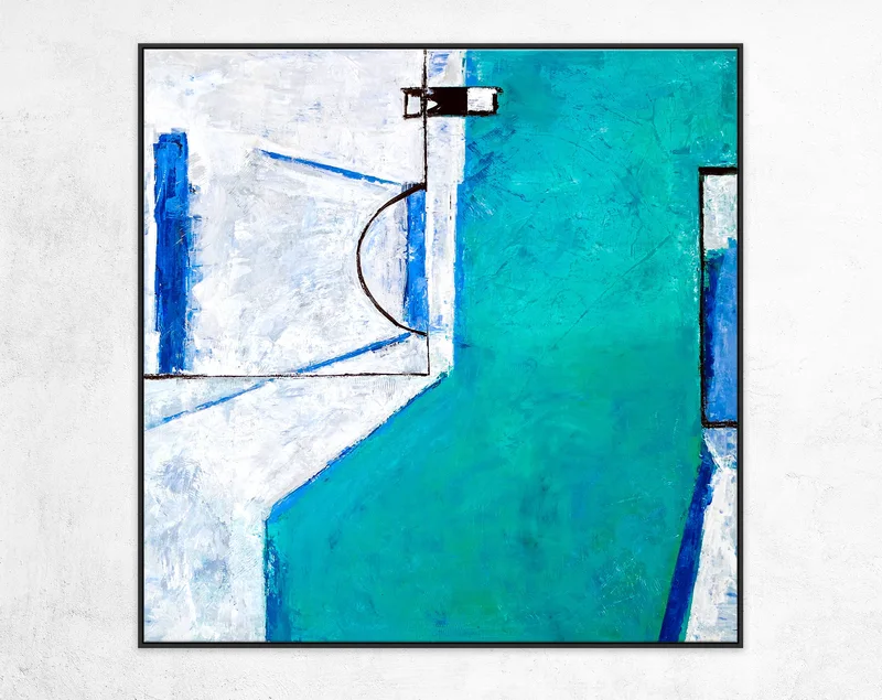 Geometric Original Abstract Acrylic Painting, Large of Contemporary Modern Canvas Wall Art in Turquoise | Out there