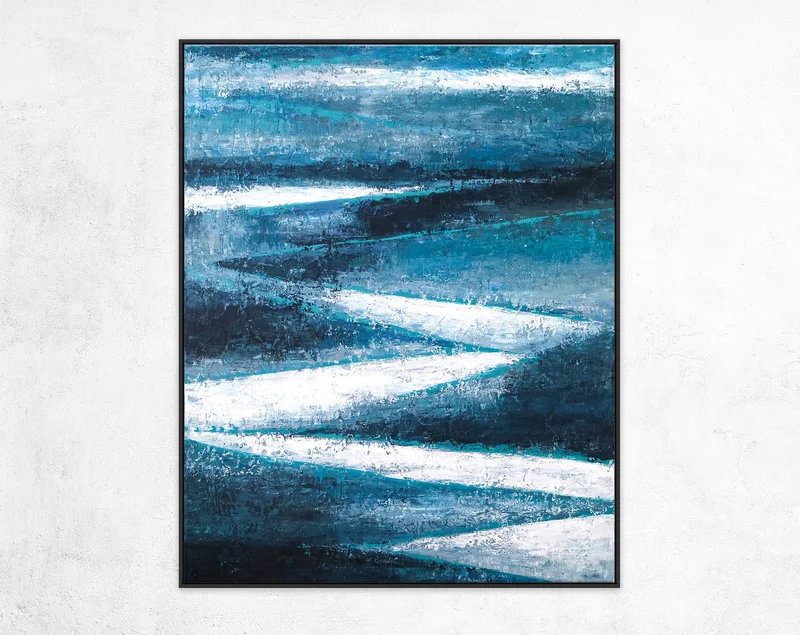 Original Abstract Acrylic Painting in Dark Blue Tones, Large Modern Expressionist Canvas Wall Art Journey | Channel