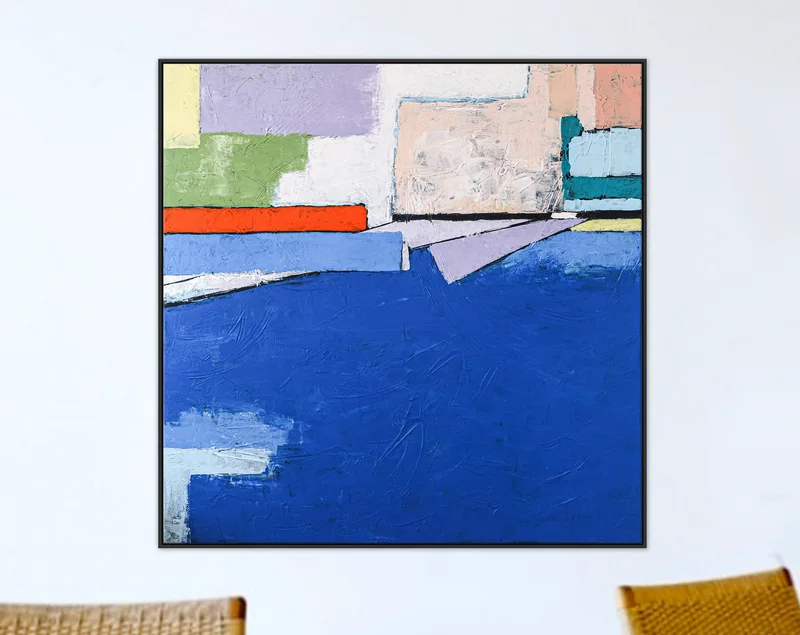 Refreshing Seascape in Minimalist Painting, Modern Abstract Original Painting, Blue Color Large Canvas Wall Art | There