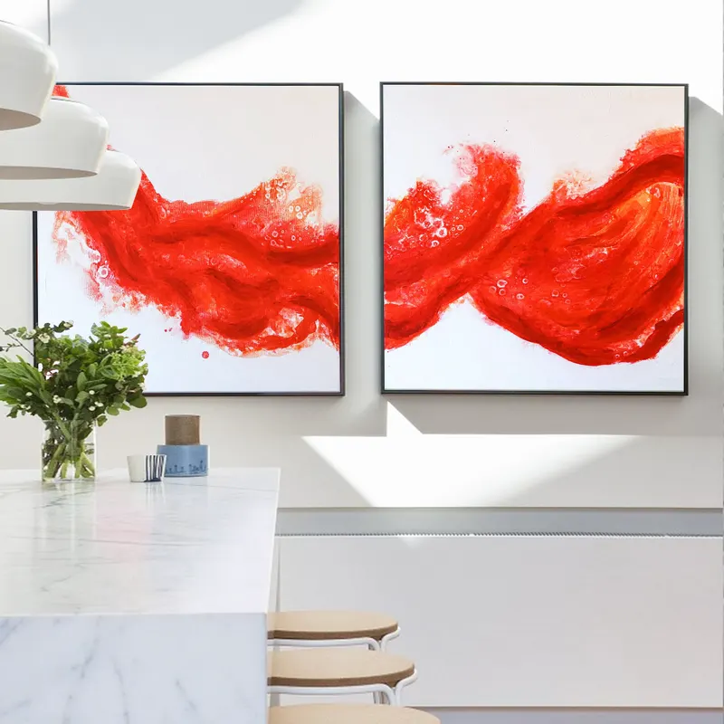 Painting on Canvas Wall Art, Abstract Large Original Modern Colorful Acrylic & Oil Painting, Minimalist Wall Art - Splashing flow (2 Set)