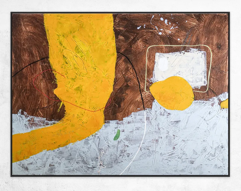 Brown and Yellow Abstract Original Acrylic Painting, Large Modern Canvas Wall Art in Minimalistic Composition | Synthesis