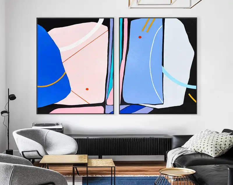 2 Set of Simple Original Acrylic Abstract Painting with Modern Contemporary Atmosphere, Unique Canvas Wall Art | Seio (2 Set)