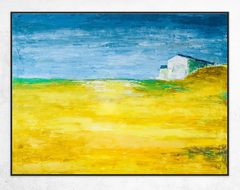 Landscape Original Fine Art Painting Reflecting Warm Memories of a Radiant Expanse, Canvas Wall Art | Yellow Field
