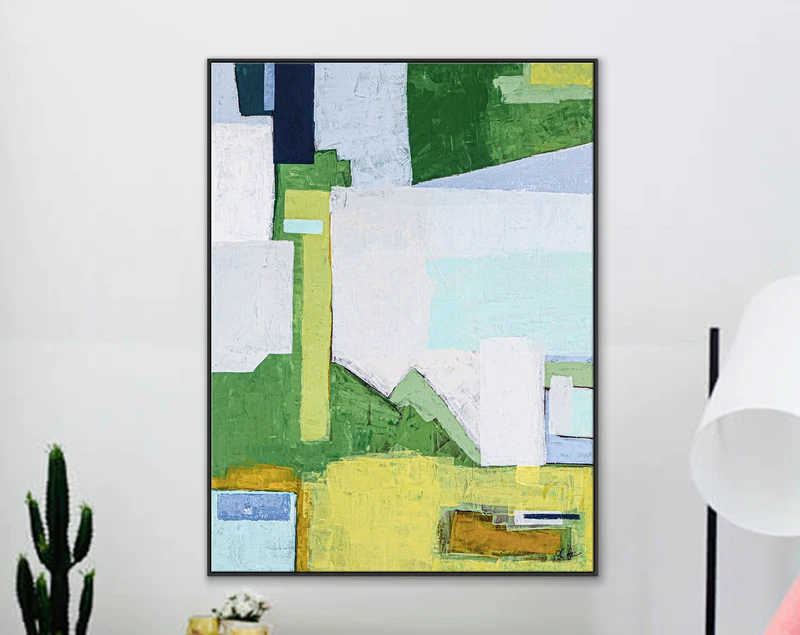 Original Abstract Large Acrylic Painting, Contemporary Landscape Canvas Art in Vibrant Green | The thoughts of memory