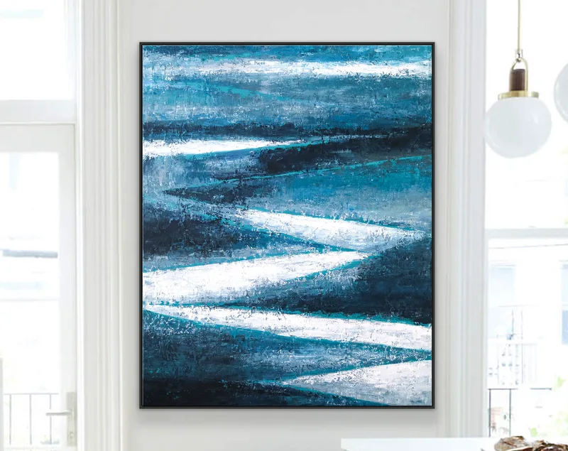 Original Abstract Acrylic Painting in Dark Blue Tones, Large Modern Expressionist Canvas Wall Art Journey | Channel