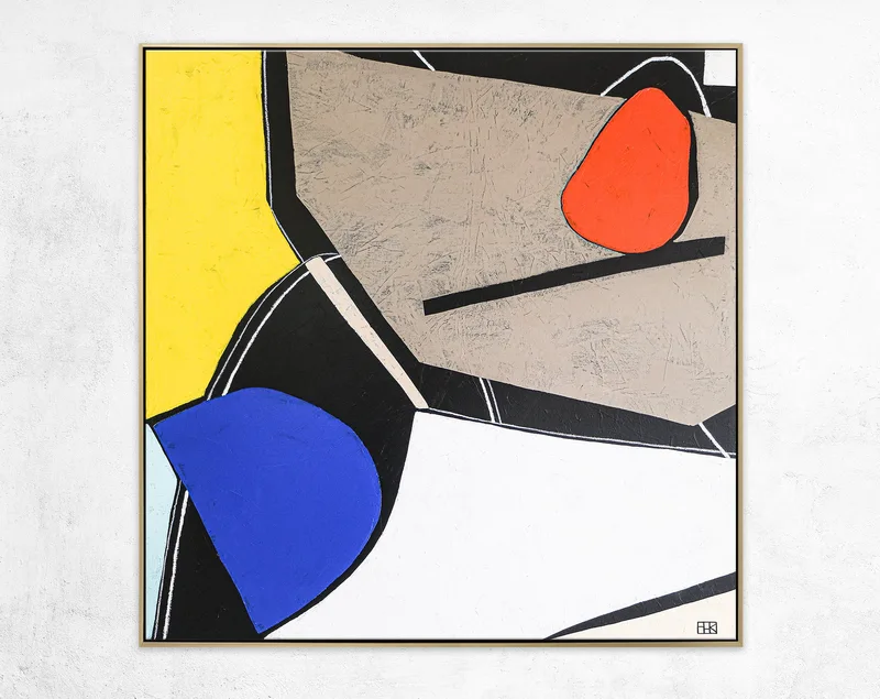 Harmonious Abstract Modern Painting in Mondrian Style, Colorful Original Contemporary Canvas Wall Art | Still-life M