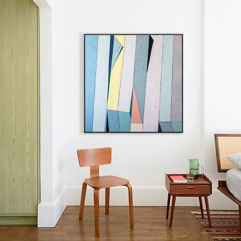 Contemporary Minimalist Abstract Original Acrylic Painting, Large Geometric Modern Canvas Wall Art | Summer deck