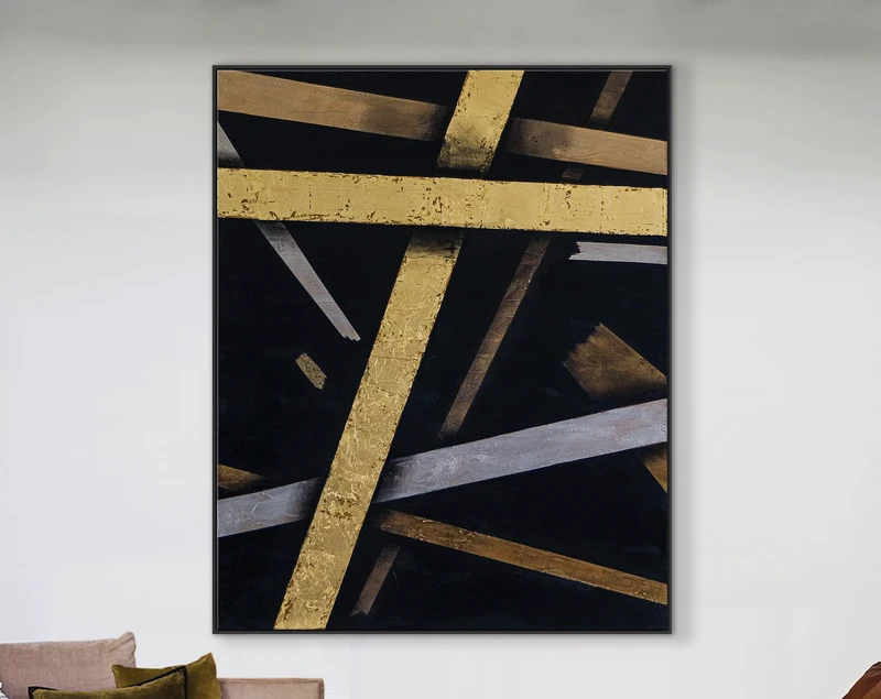 Exciting Fusion of Large Modern Abstract Original Painting, Canvas Wall Art of Expressionism in Acrylic and Gold Leaf | Outro II