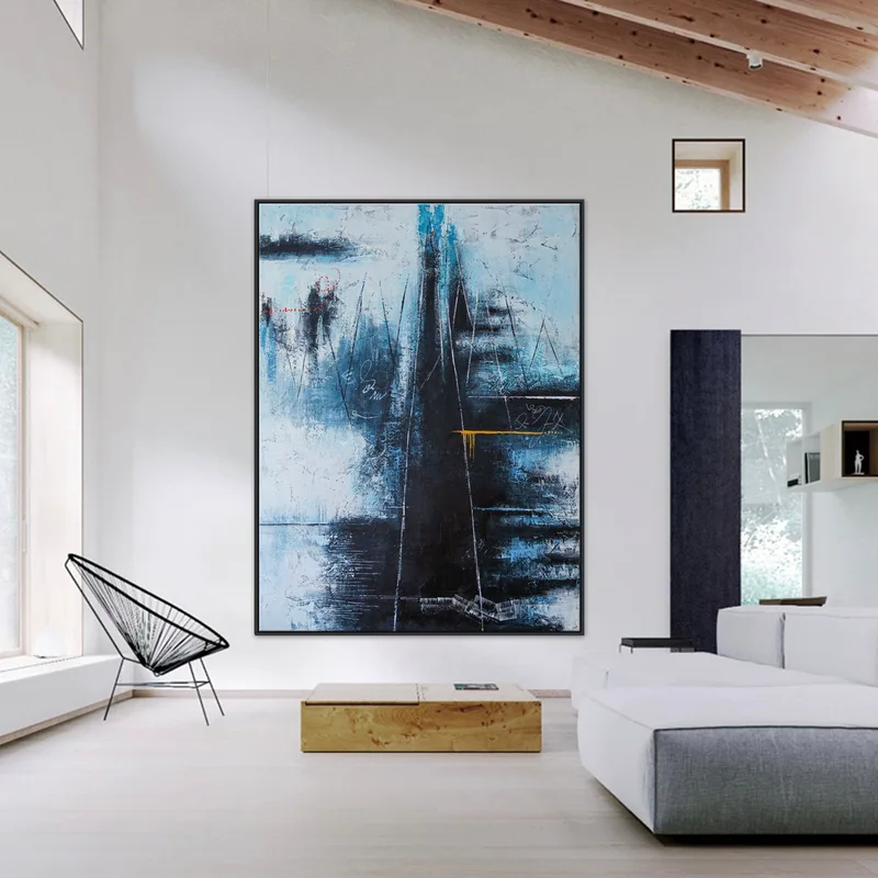 Contemporary Large Modern Abstract Original Canvas Painting, Blue Expressionist Wall Art in Acrylic | If you go to the blue mountain