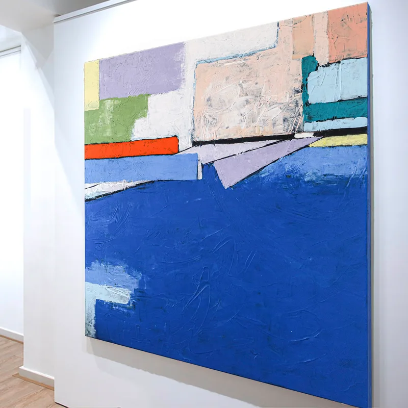 Refreshing Seascape in Minimalist Painting, Modern Abstract Original Painting, Blue Color Large Canvas Wall Art | There