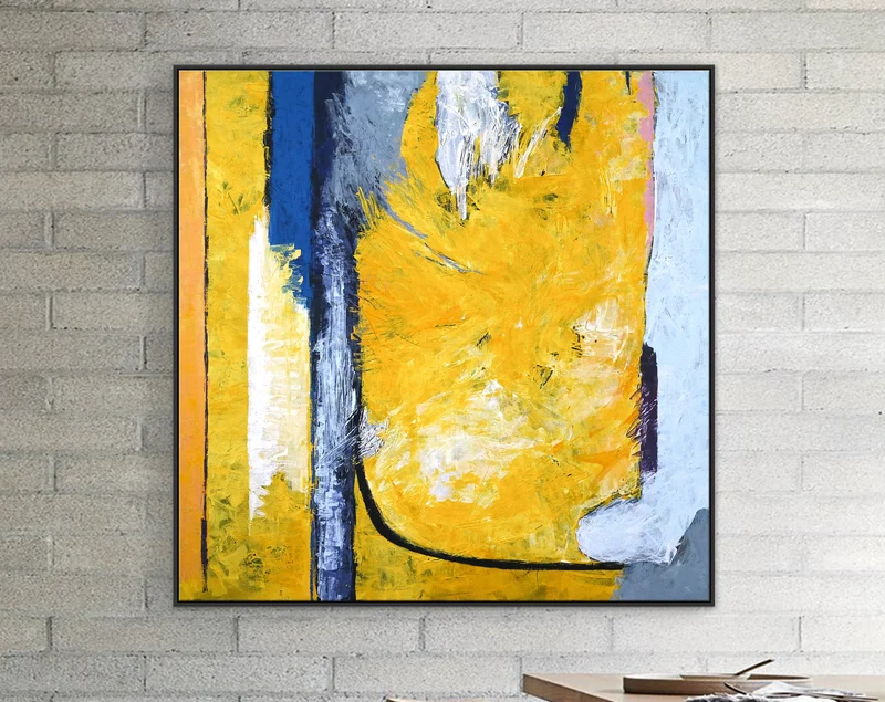Vibrant Energy in Modern Original Abstract Acrylic Painting, Large Expressionist Canvas Art with Bold Yellow | Clearpool