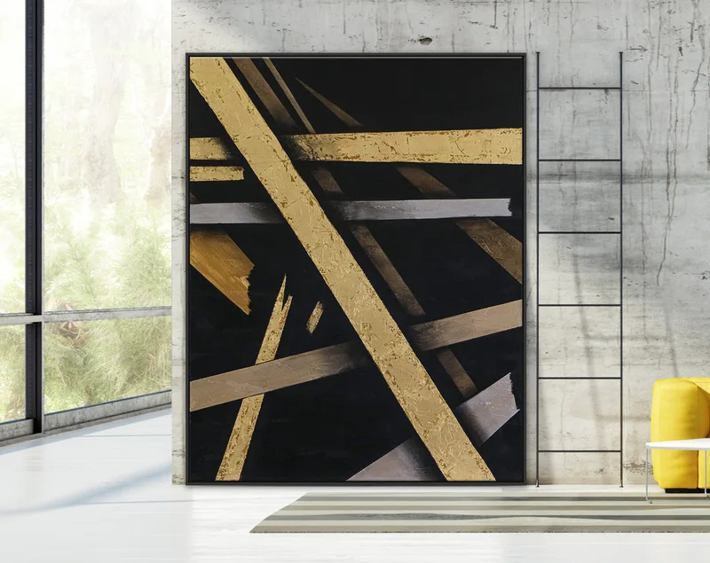 Exciting Fusion of Original Modern Abstract Painting, Large Canvas Wall Art of Expressionism in Acrylic and Gold Leaf | Outro