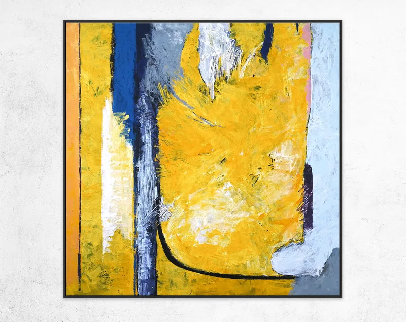 Vibrant Energy in Modern Original Abstract Acrylic Painting, Large Expressionist Canvas Art with Bold Yellow | Clearpool