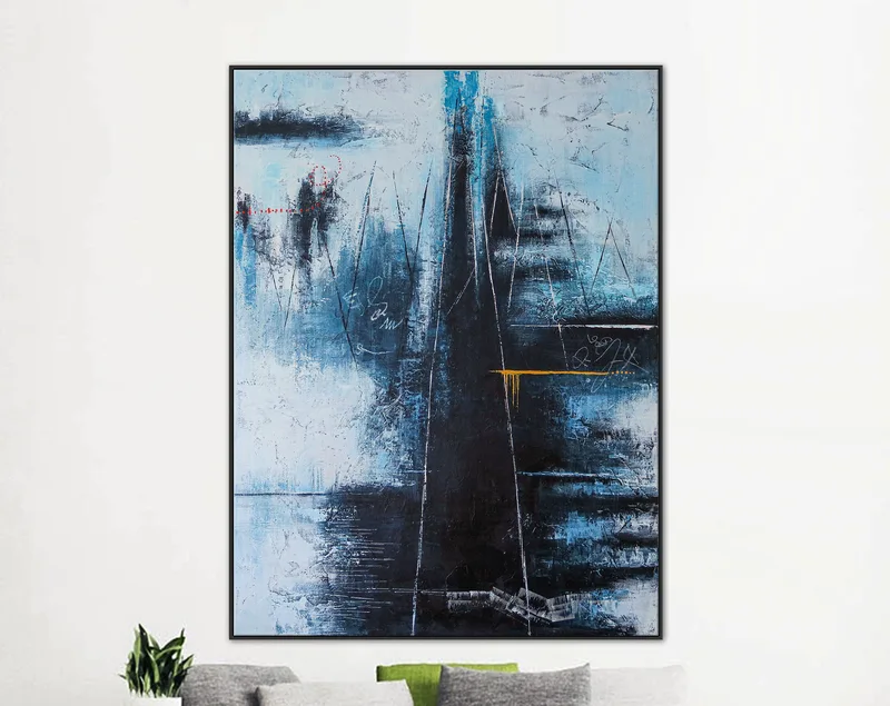 Contemporary Large Modern Abstract Original Canvas Painting, Blue Expressionist Wall Art in Acrylic | If you go to the blue mountain