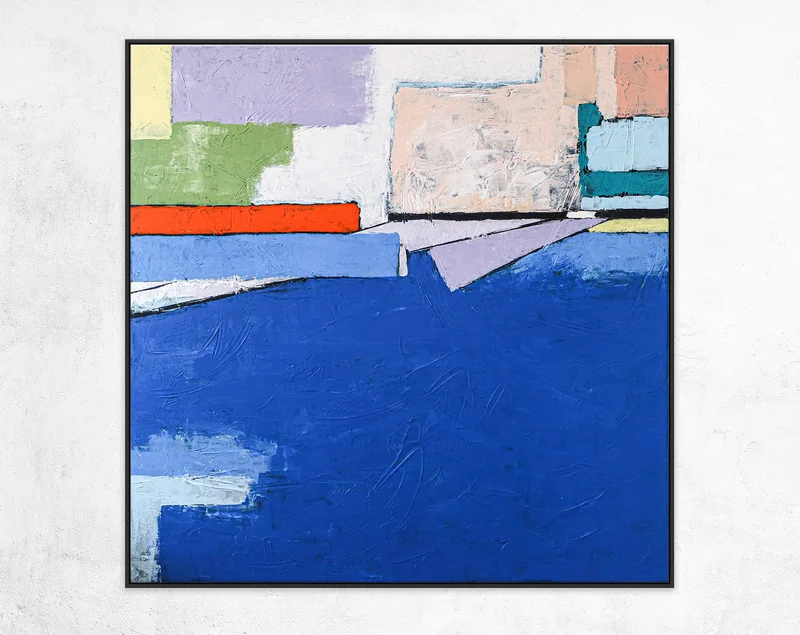Refreshing Seascape in Minimalist Painting, Modern Abstract Original Painting, Blue Color Large Canvas Wall Art | There