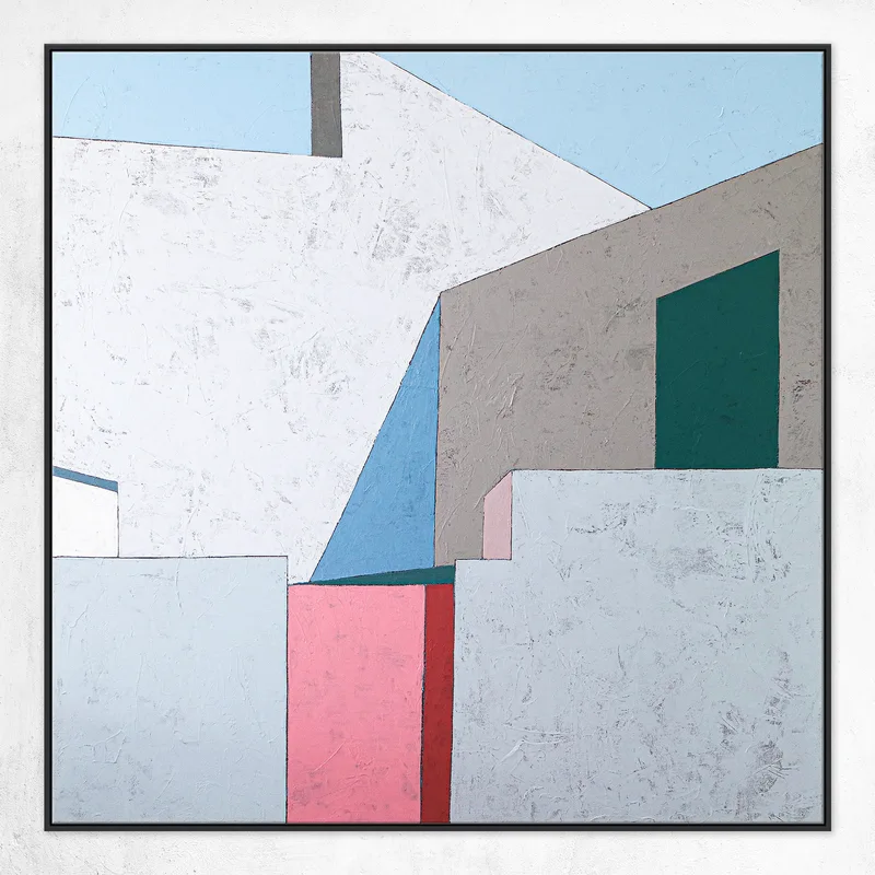 Minimalist and Modern Geometric Large Abstract Acrylic Painting, Original Canvas Wall Art in Contemporary Style | Afternoon 3 p.m.