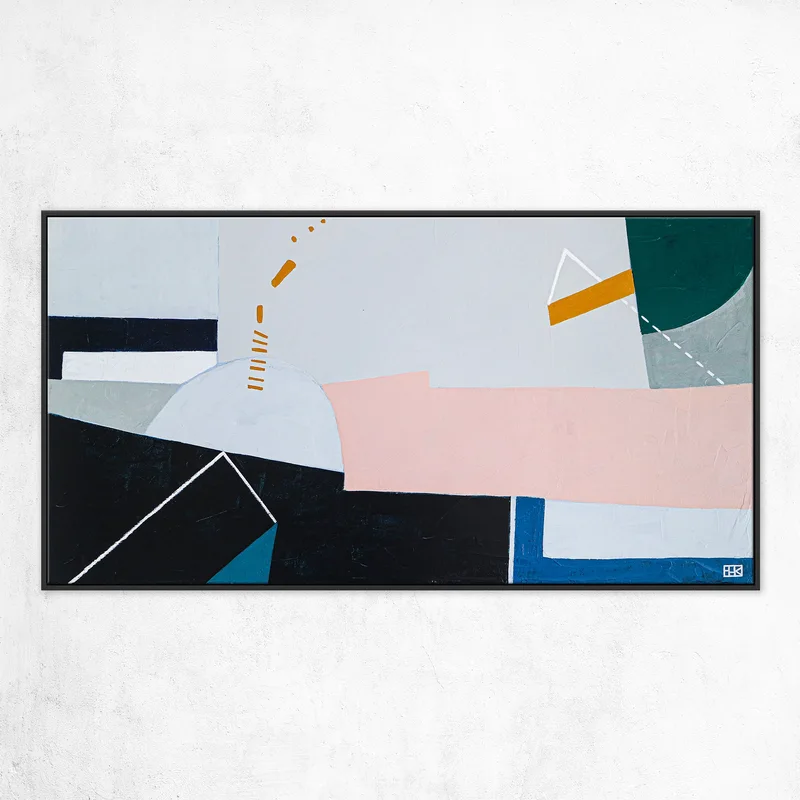 Surreal Geometric Abstract Minimalist Acrylic Painting Original, Wide Contemporary Modern Canvas Wall Art | Kafkaesque I