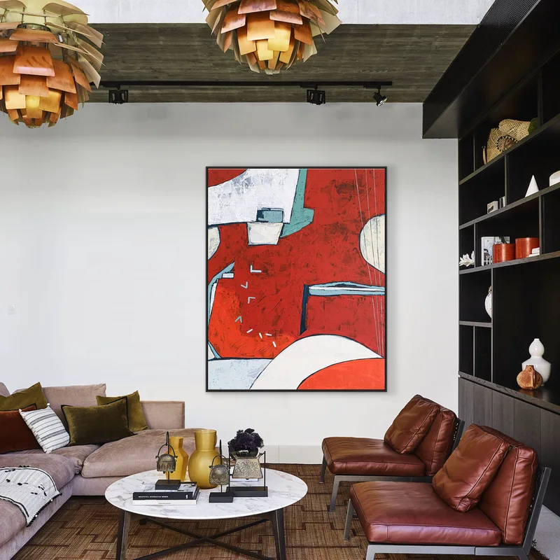 Lunar Enchantment with Large Original Abstract Acrylic Painting, Red Modern Canvas Contemporary Wall Art | Something about the moon